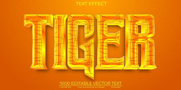 Cartoon Text Effect Gold Shiny Tiger Editable and Scalable Template Vector Text Effect