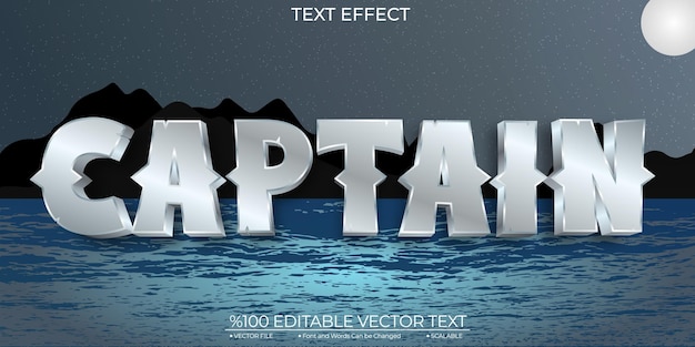 Vector cartoon text silver shiny captain editable and scalable template vector text effect