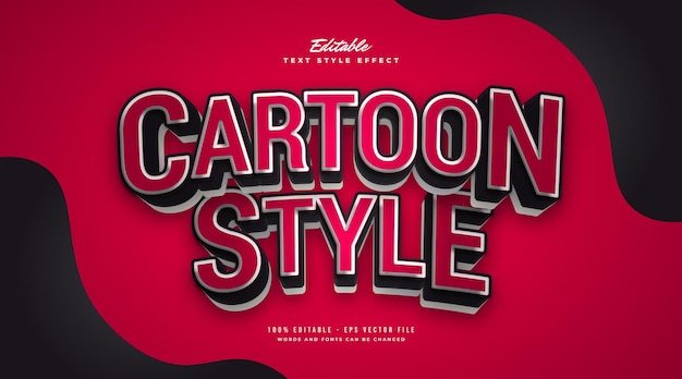 Cartoon Text Style in Red and White with 3D Bold Effect. Editable Text Style Effect