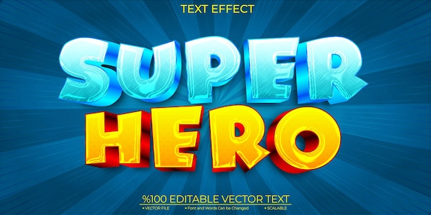 Мультяшный текст Super Hero Шаблон редактируемый 3d векторный текстовый эффект
