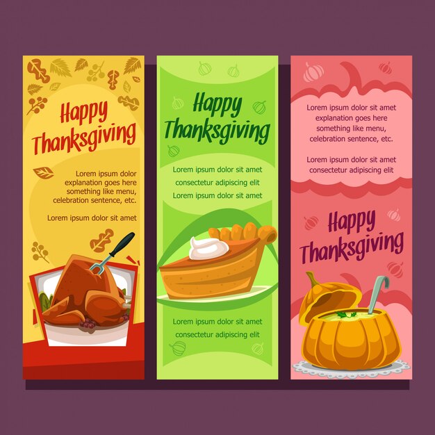 Vector cartoon thanksgiving dish vertical banner template