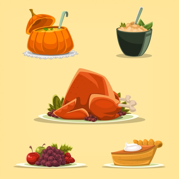 cartoon thanksgiving roasted turkey isolated illustration