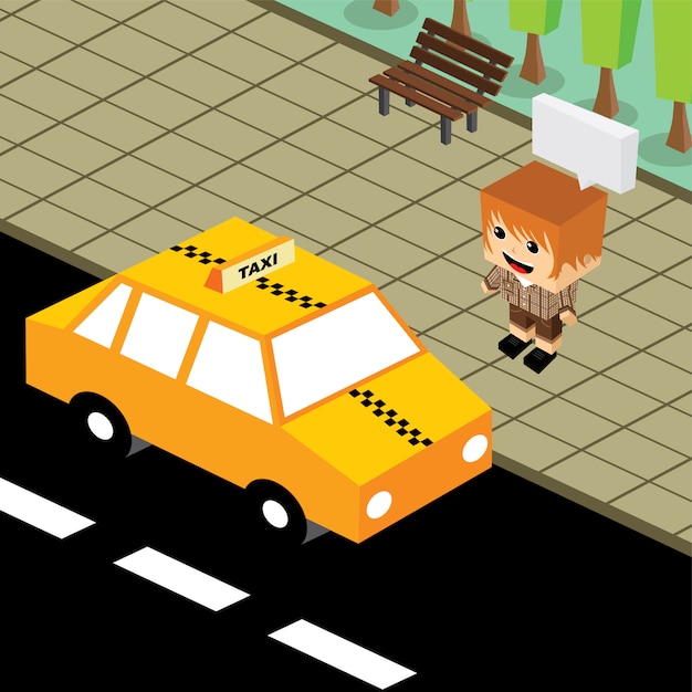 Vector cartoon theme isometric taxi vector art illustration