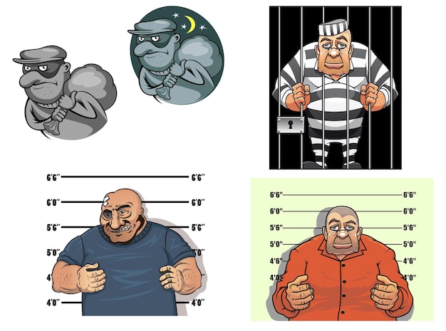 Cartoon thief robber gangster and prisoner