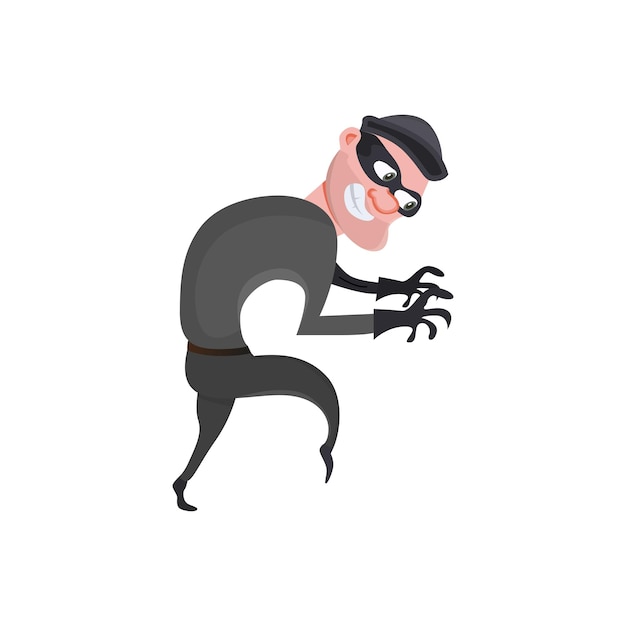 Vector cartoon thief walks carefully funny robber vector illustration on white background