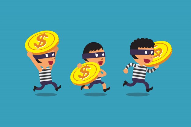 Vector cartoon thieves with big coins