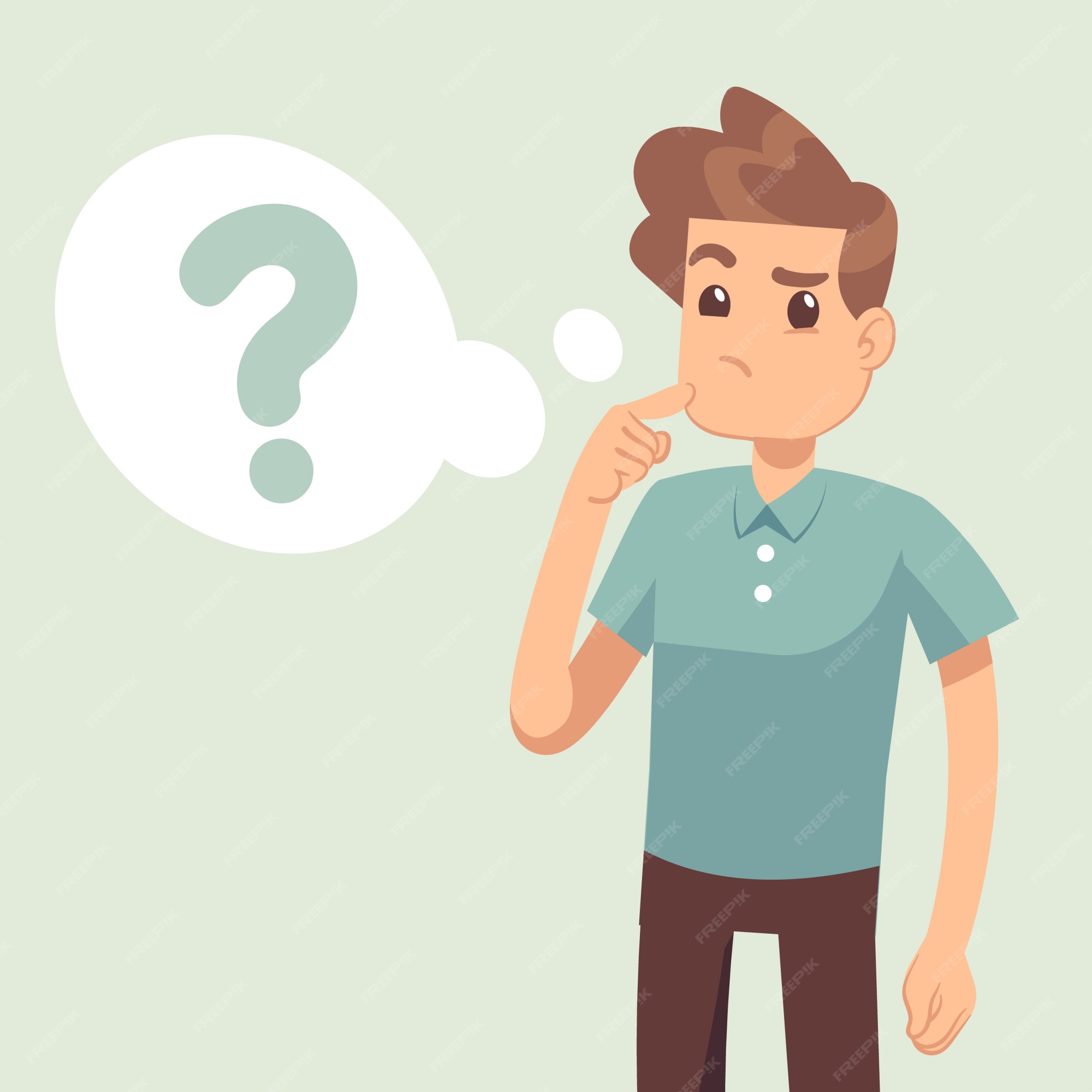 Premium Vector  Cartoon thinking man with question mark in think