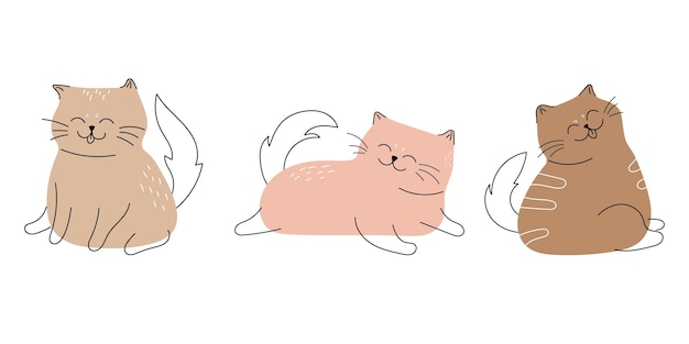 A cartoon of three cats laying on the ground.