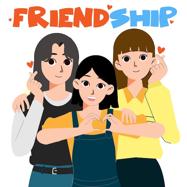 Vector a cartoon of three girls with the words friendship ship on the front.