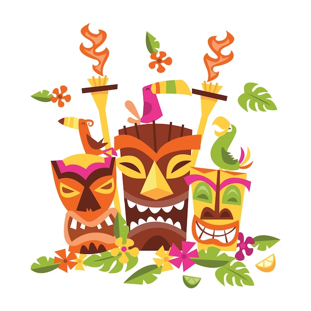 Vector cartoon tiki statues