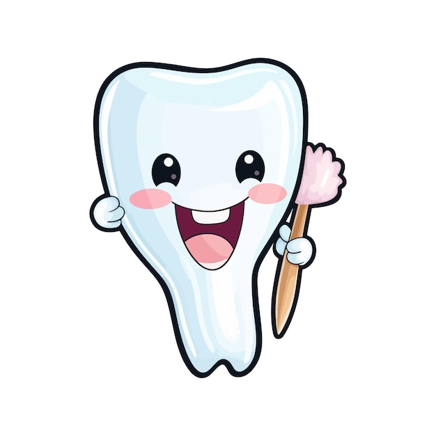 ベクトル 歯ブラシを握って笑っている漫画の歯のキャラクター