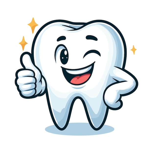 Vector cartoon tooth giving thumb up and winking eye vector isolated on clean white background