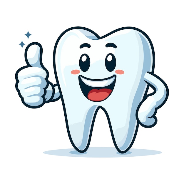 Vector cartoon tooth giving thumb up and winking eye vector isolated on clean white background