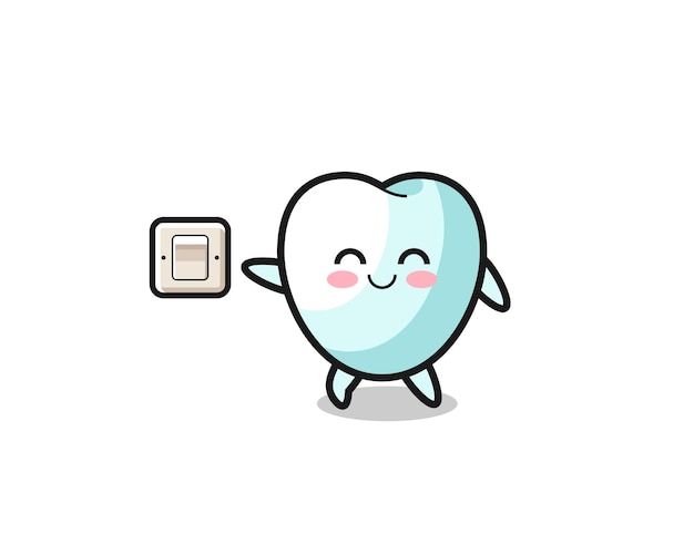 Cartoon tooth is turning off light