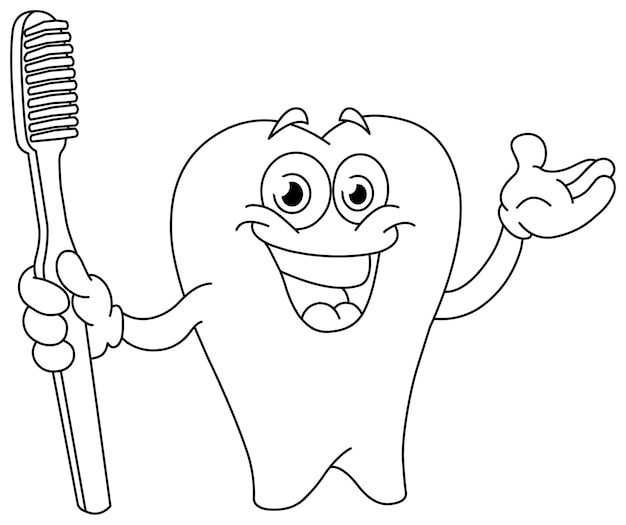 Cartoon Tooth met een tandenborstel Vector Illustratie Kleurblad