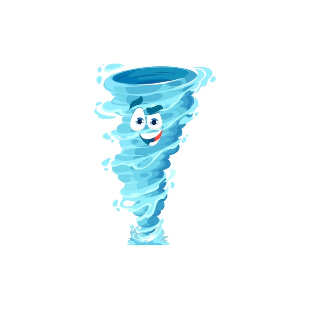 Cartoon tornado funny character with water drops