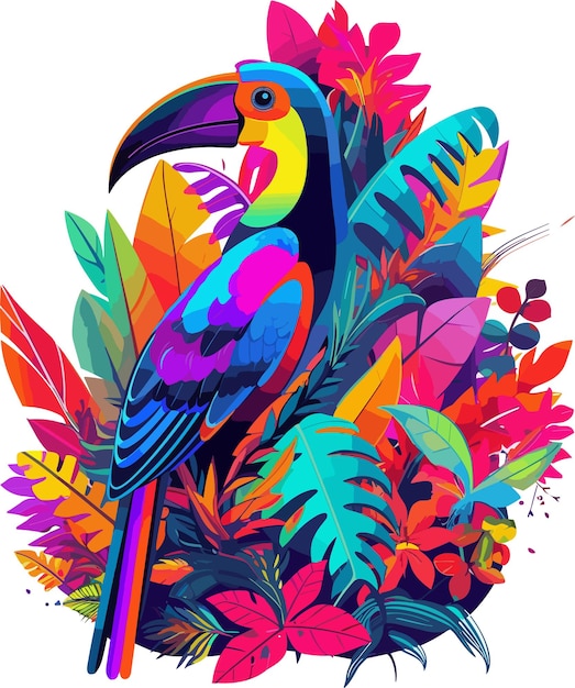 Cartoon toucan in the jungle jungle plant motifs Generative Ai