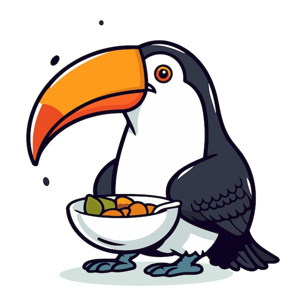 Vector cartoon toucan met een kom vol voedsel vector illustratie