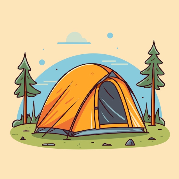 Cartoon tourist tent summer camp poster vector illustration Suitable for camping event poster and other
