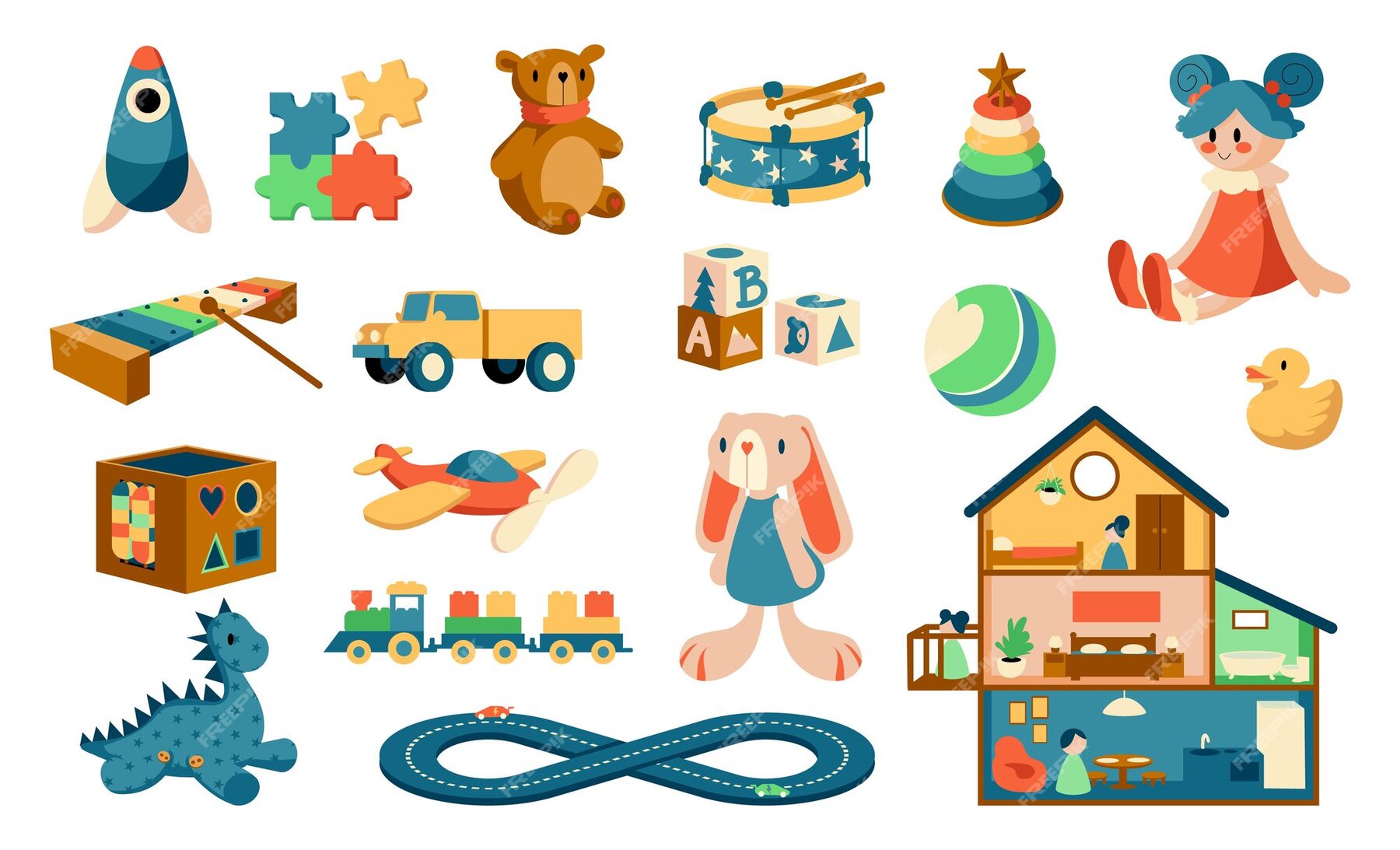 Premium Vector | Cartoon toys Babies objects for playing games Kids