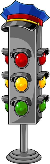 Vector cartoon traffic light with police cap vector hand drawn illustration