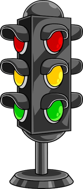 Cartoon traffic light with red yellow and green color vector hand drawn illustration