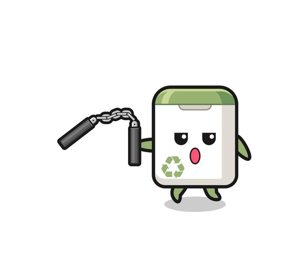 Cartoon of trash can using nunchaku