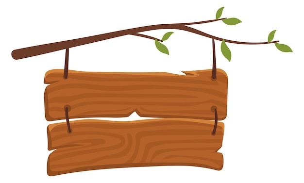 Cartoon tree branch with hanging wooden billboard template