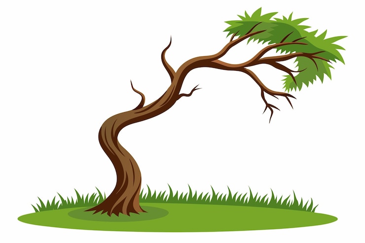 Vector cartoon tree on green grass