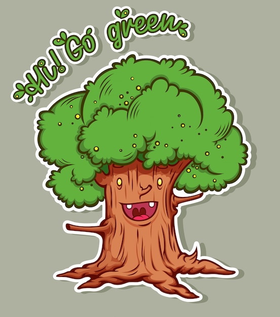 Cartoon tree with a call to save nature.