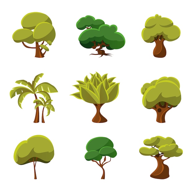 Cartoon Trees Set Vector Illustration