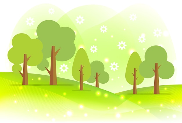 Cartoon trees in spring background