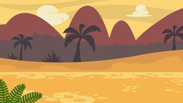 Cartoon Tropical Background With Palms Tree Vector Hand Drawn Flat Illustration Design