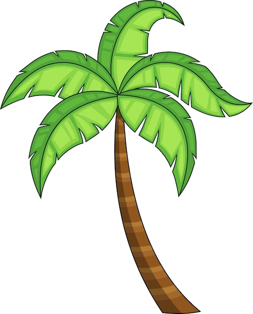 Vector cartoon tropical palm tree with crown of green leaves vector hand drawn illustration