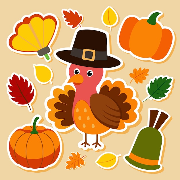 a cartoon of a turkey and some pumpkins with a turkey on the top