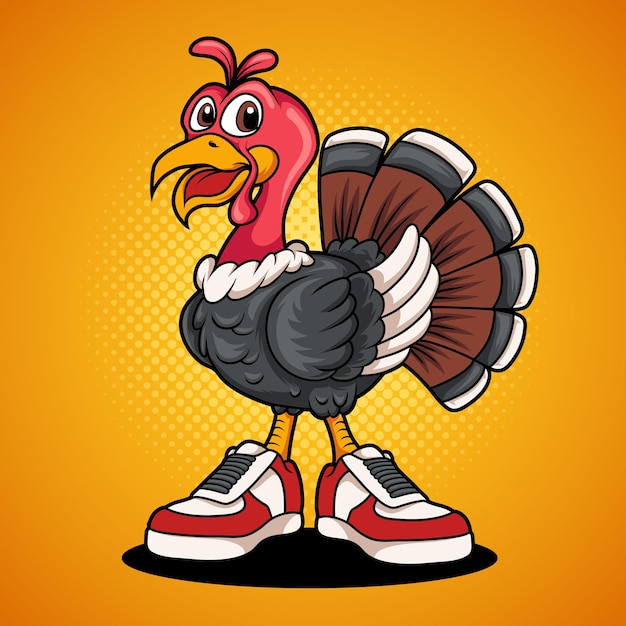 Vector cartoon turkey wearing shoes