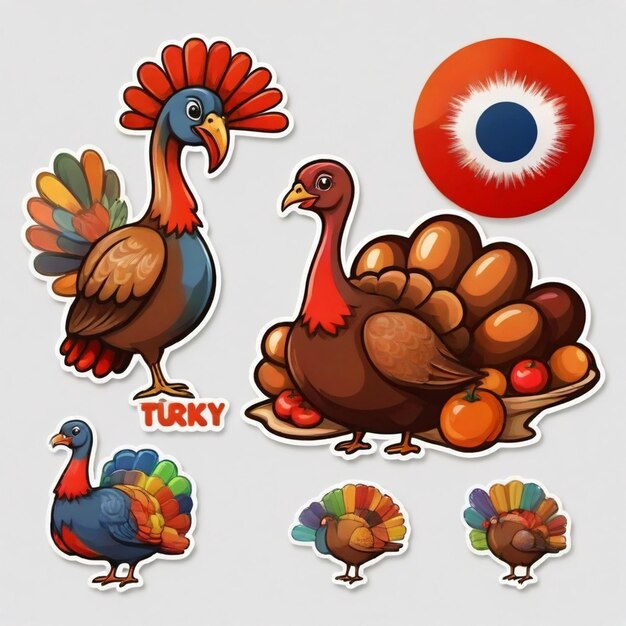 Vector a cartoon of turkeys and turkeys with a red white and blue circle