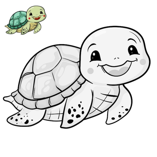 벡터 만화 거북이 마스코트 스티커 색칠하기 책에 대한 흑백 그림 만화 좋은 사용