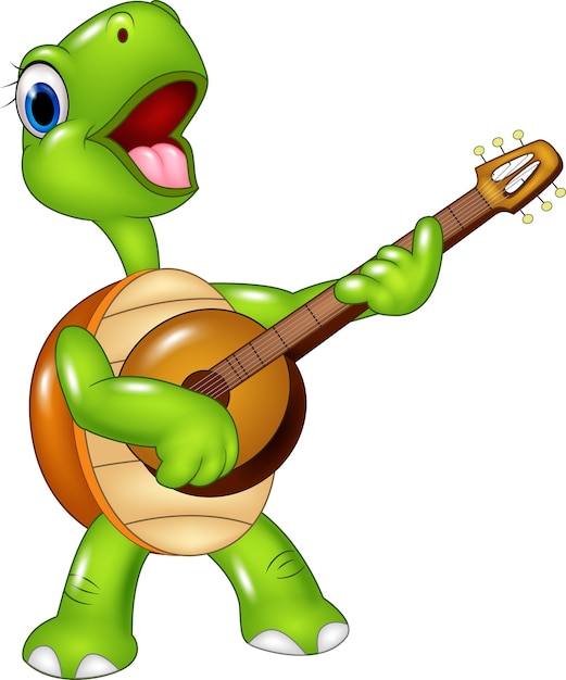 Cartoon turtle holding a guitar