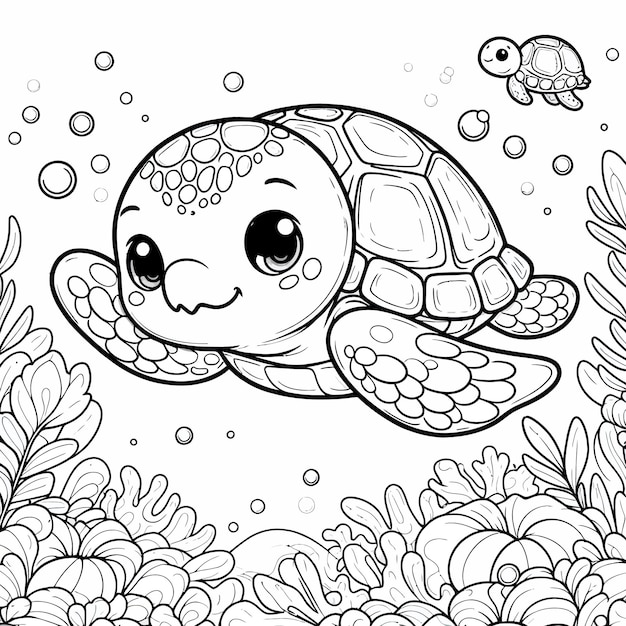 a cartoon turtle is drawn in black and white with a fish on it