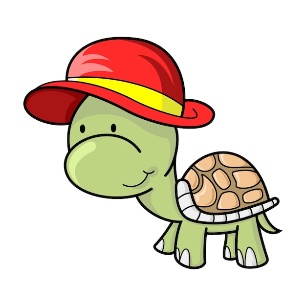 Мультяшная черепаха в красной шляпе Забавный вектор черепахи