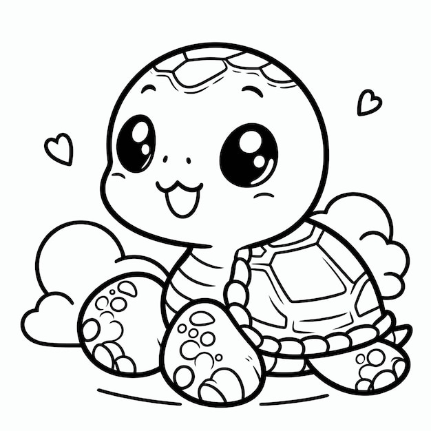 Vector a cartoon turtle with a heart on its head sits next to a eggs