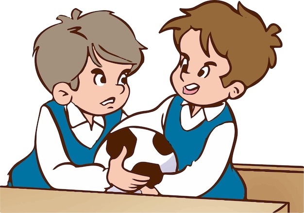 Cartoon twee jongens vechten om een voetbal cartoon vector