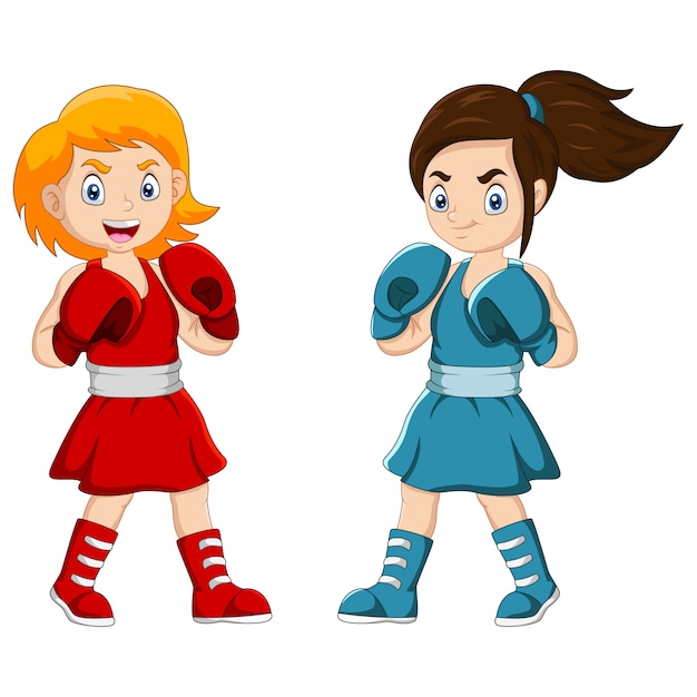 Cartoon twee meisjes staan voor het gevecht