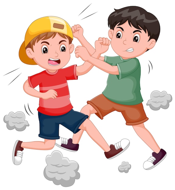 Cartoon Two angry boys fighting each other Vector illustration