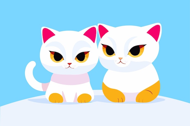 A cartoon of two cats with yellow eyes cartoon vector sits on a blue background