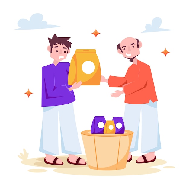 Vector a cartoon of two men holding a basket of eggs