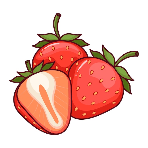 Cartoon Two Whole Strawberry and Half Strawberry