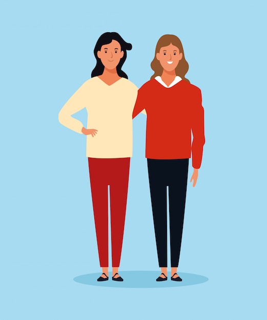 Vector cartoon two women standing