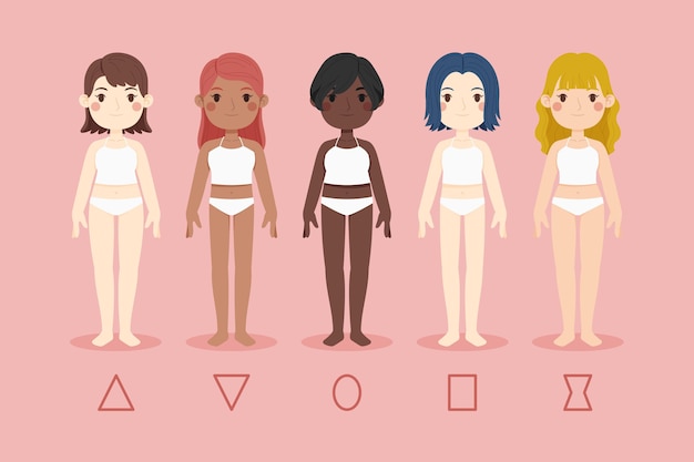 Cartoon types of female body shapes set